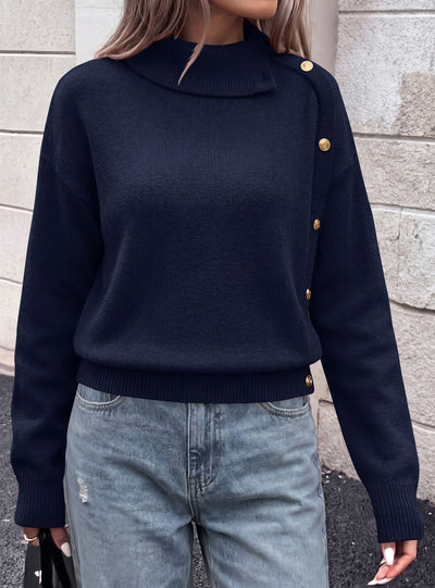 PRETTYGARDEN Womens Turtleneck Sweater Pullover Side Button Fall Clothes  Stretchy Knit,Dropped Shoulder,Ribbed Cuffs,Asymmetrical,Jumper Long Sleeve Tops,Work Office,2026 Winter Casual Outfits