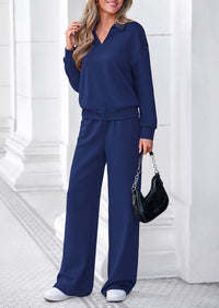 PRETTYGARDEN Womens Sweatsuits 2 Piece Outfits Matching Sets | Wide Leg Sweatpants & Polo V Neck Sweatshirt, Lounge Set, Comfy Airport Travel Outfits, Track suits, Fall Winter Clothes