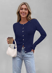 PRETTYGARDEN Fall Fitted Cardigan Sweaters for Women Button Down  | Basic Crewneck Long Sleeve Sweater Tops, Ribbed Trim, Slim Fit, Open Front, Daily Wear, Work, Date, Travel, Fashion Clothing