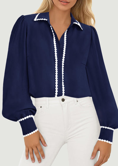 PRETTYGARDEN Womens Long Sleeve Button Down Shirts Trendy V Neck Loose Fit Fall Tops Collared Dressy Casual Blouses