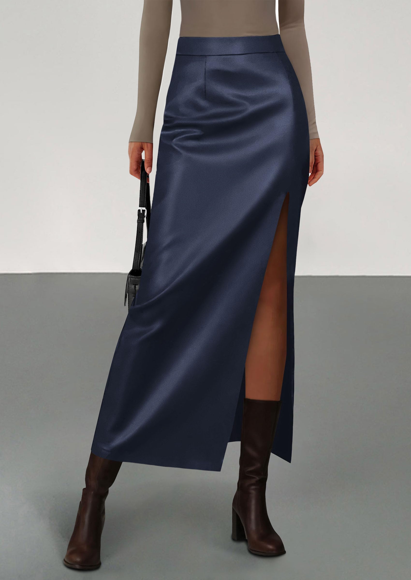 PRETTYGARDEN Womens Faux Leather Skirt Fall Bodycon High Waisted Slit Dressy Casual Winter Maxi Long Pencil Skirts