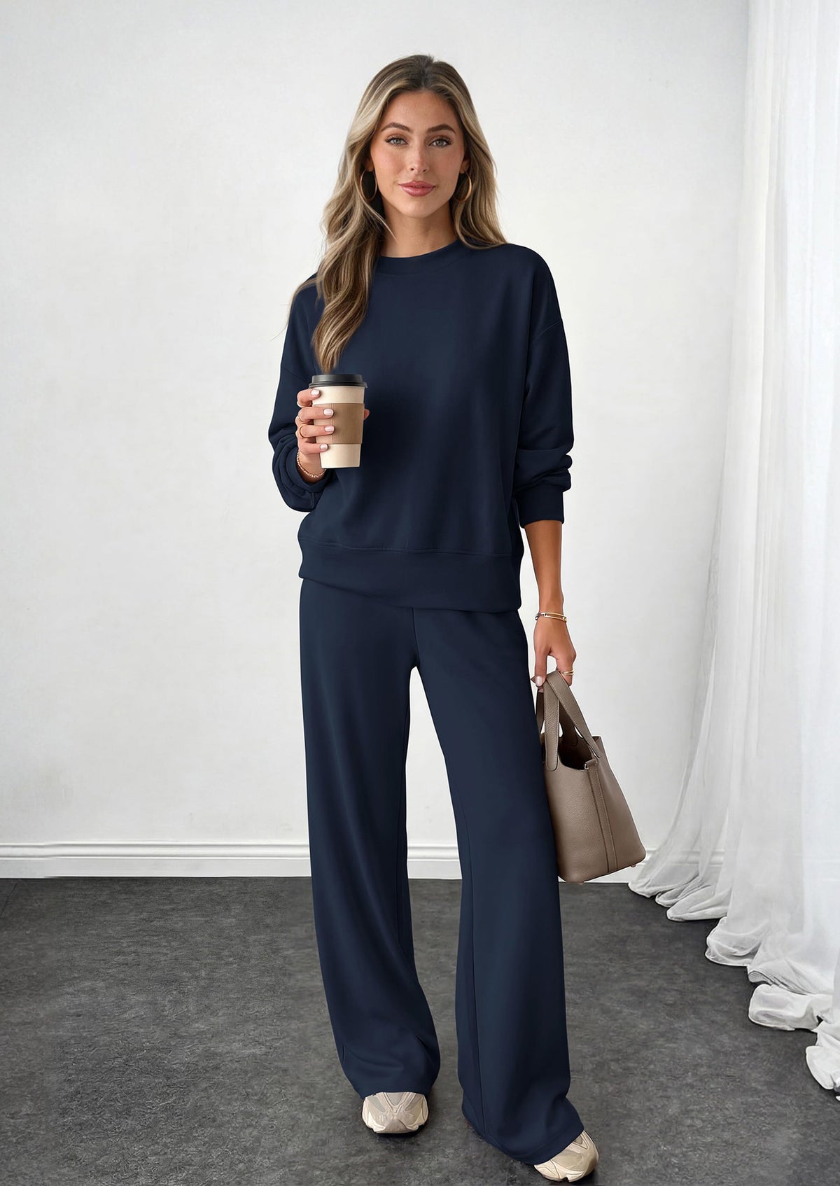 PRETTYGARDEN Womens 2 Piece Outfits Fall Sweatsuits Matching Lounge Sets  | Crewneck Long Sleeve Sweatshirt, Wide Leg Pants Sets with Pockets & Drawstring, Casual Tracksuit, Travel Airport Outfits 2026
