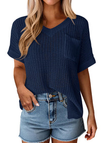 PRETTYGARDEN Women's Spring Short Sleeve Sweaters Lightweight V Neck Casual Going Out Summer T PRETTYGARDEN