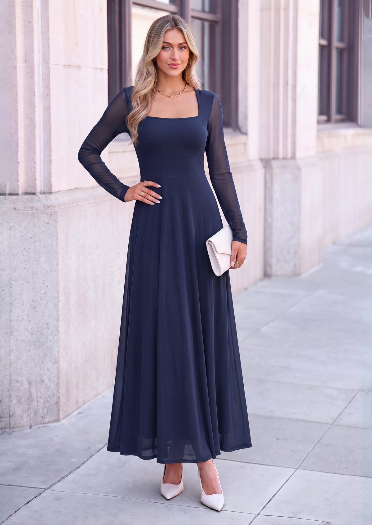 PRETTYGARDEN Women's Flowy Maxi Mesh Fall Cocktail Wedding Guest Dresses