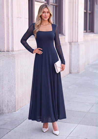 PRETTYGARDEN Women's Flowy Maxi Mesh Fall Cocktail Wedding Guest Dresses