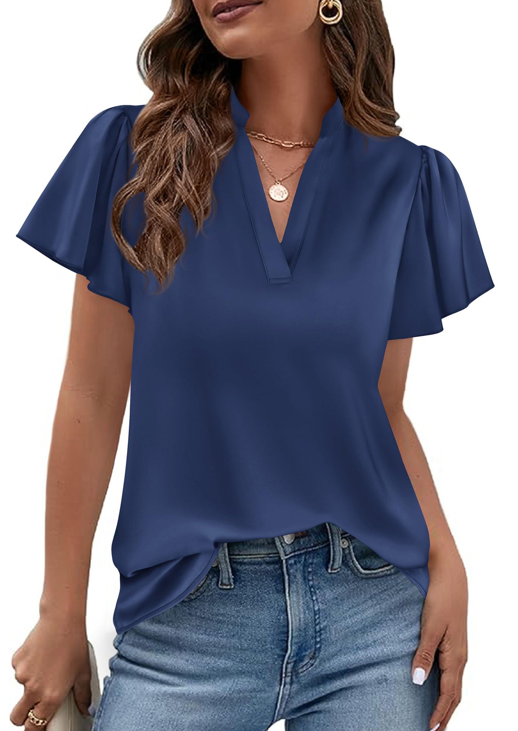 PRETTYGARDEN Women's Summer Blouses Dressy Casual Ruffle Cap Sleeve V Neck Business Work Trendy Cute Tops Spring Outfits PRETTYGARDEN