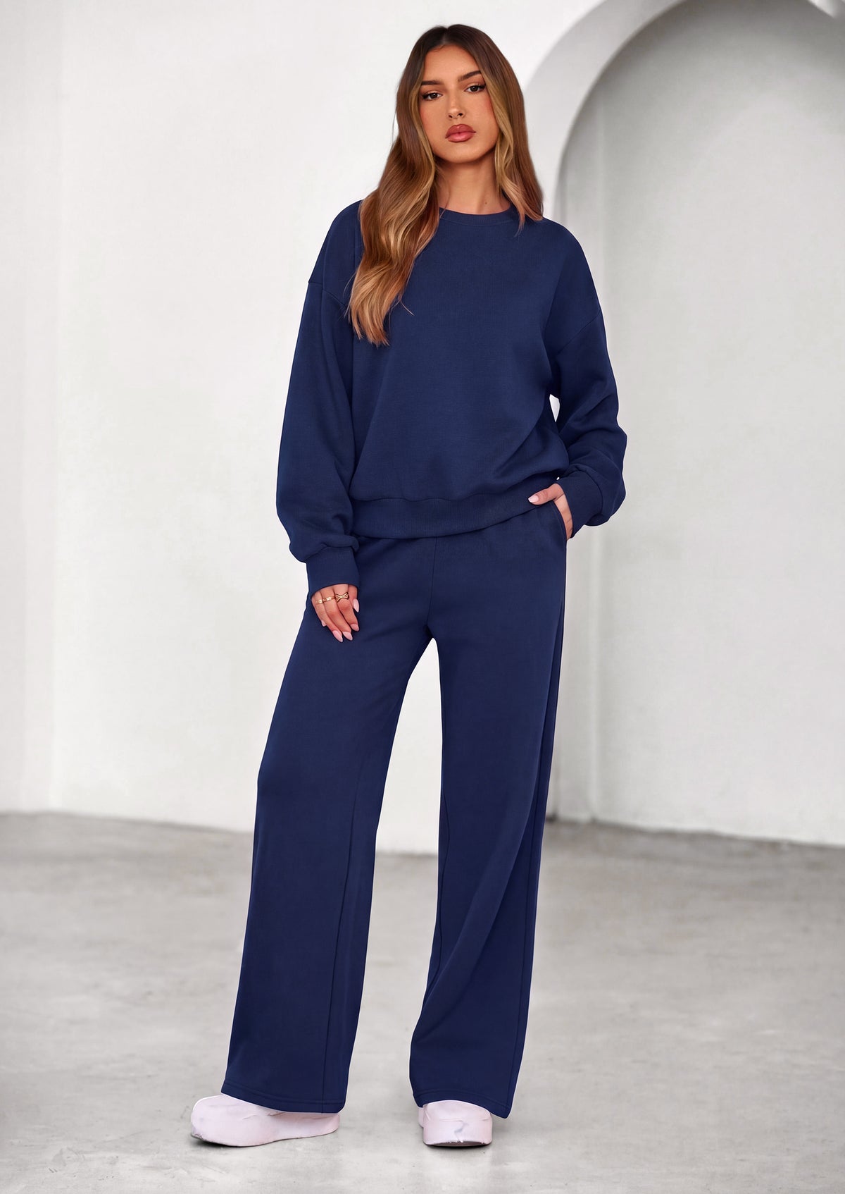 PRETTYGARDEN 2 Piece Lounge Sets for Women Casual Sweatsuits | Soft Stretchy,Drop Shoulder Crew Neck Sweatshirt & Wide Leg Pants,Workout Airport Matching Set Tracksuit,Fall Winter Outfits