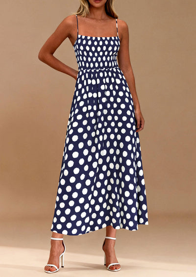 PRETTYGARDEN Womens Summer Dresses Spring Sleeveless Spaghetti Straps Casual Midi Dress Polka Dot Smocked Beach Sundress PRETTYGARDEN
