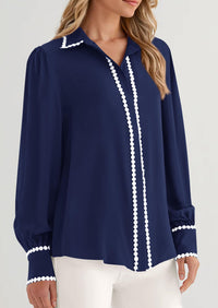 PRETTYGARDEN Womens Long Sleeve Button Down Shirts Trendy V Neck Loose Fit Fall Tops Collared Dressy Casual Blouses