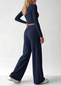 PRETTYGARDEN Women's 2 Piece Lounge Sets Matching Clothing  | V Neck Long Sleeve , Wide Leg Pants Pockets, Airport Travel Outfits, Soft Ribbed Knit, Drawstring Waist, Fall Resort Wear