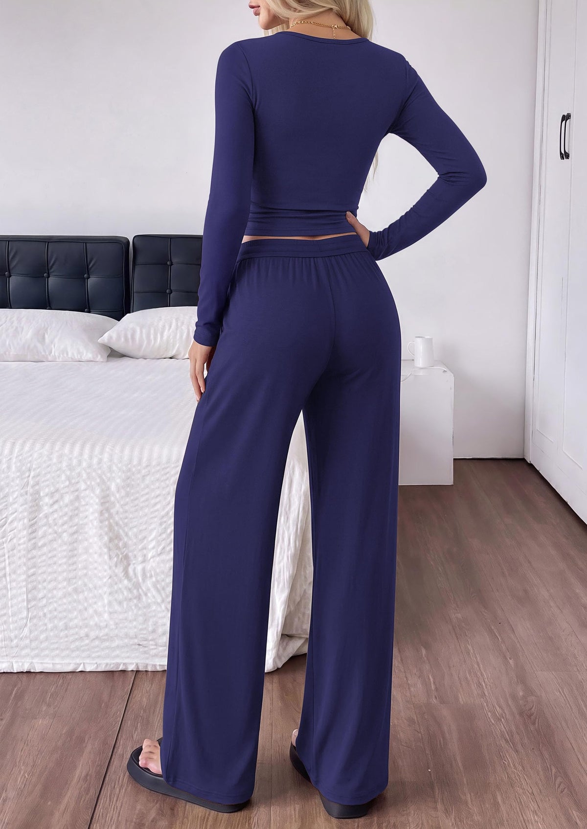 PRETTYGARDEN Women's Matching Lounge Sets 2 Piece Outfits  Boat Neck Long Sleeve , Wide Leg Pants Pockets, Ruched Waist, Travel Airport Resort Wear, Casual Fall Fashion Clothing