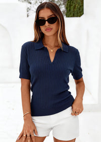 PRETTYGARDEN Women's Short Sleeve Sweater Spring Polo Shirts Ribbed Knit V Neck Business Casual Tops Summer Work Clothes