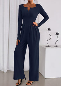 PRETTYGARDEN Jumpsuits for Women Dressy Casual Fall One Piece Outfits Long Sleeve Crew Neck Wide Leg Pants Rompers