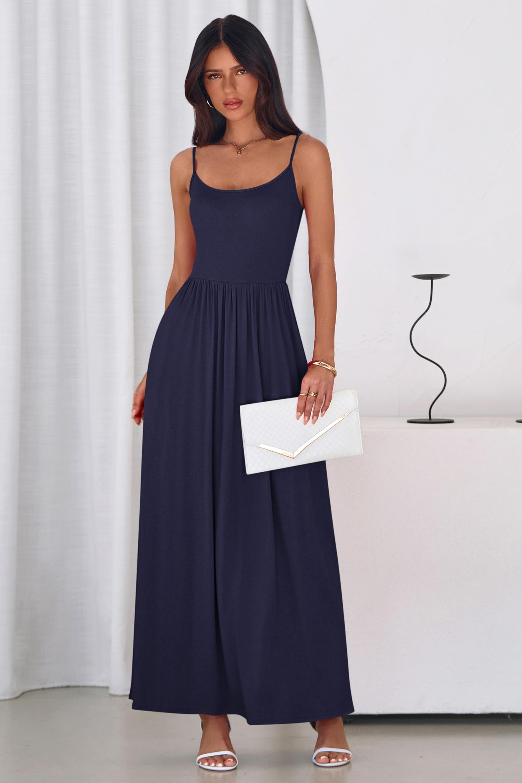 PRETTYGARDEN Womens Spaghetti Strap Maxi Dresses Sleeveless Summer Dress Long Casual Knit Flowy Beach Sundresses with Pockets PRETTYGARDEN