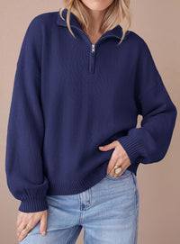 PRETTYGARDEN Women's Quarter Zip Pullover Oversized Sweaters | Collared Neck, Long Balloon Sleeve, Jumper Tops, Soft Cozy Knit, Ribbed Hem, Loose Fit, Fall Outfits, Winter Fashion Clothing