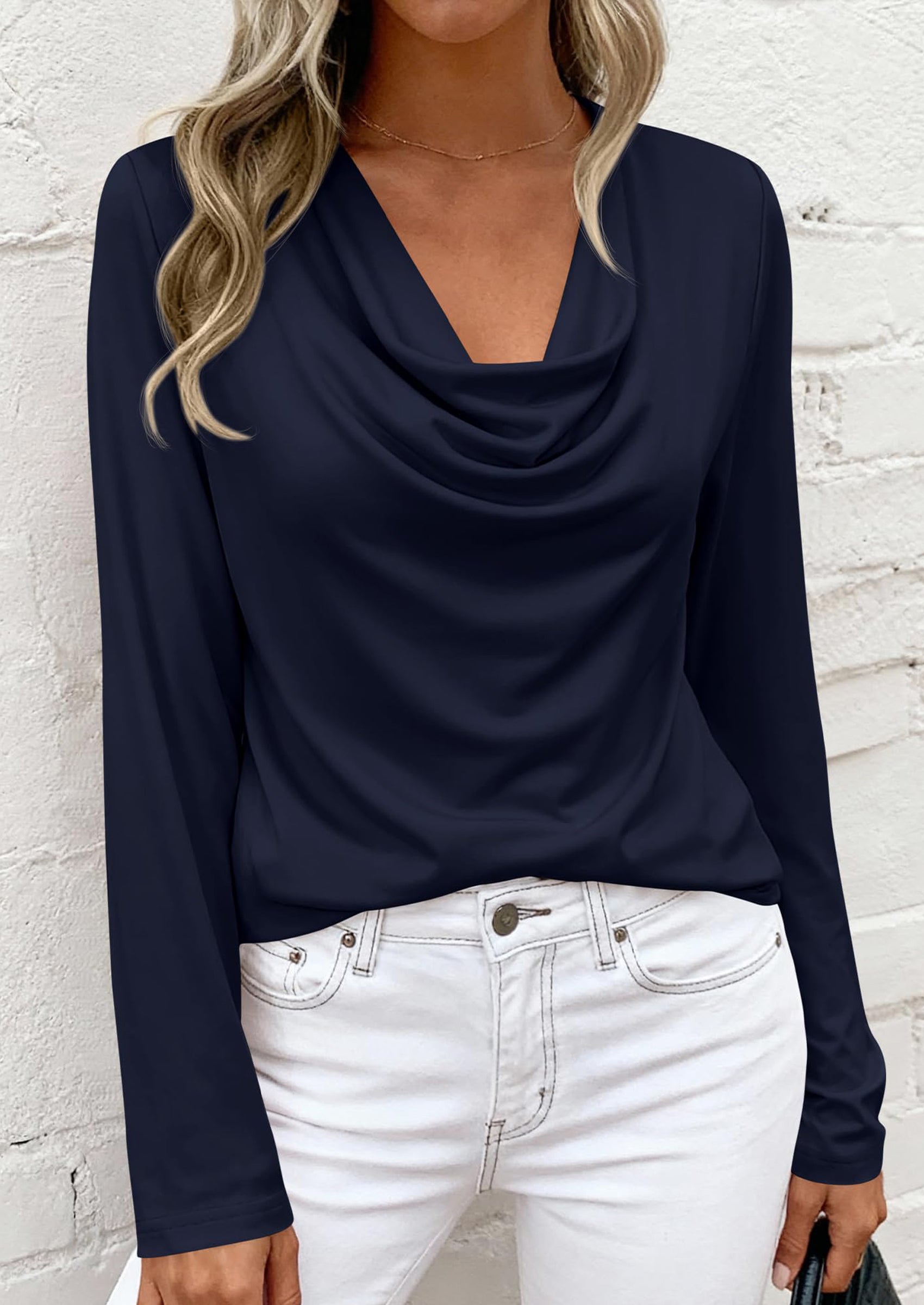 PRETTYGARDEN Womens Spring Tops Dressy Cowl Neck Long Sleeve Shirts Loose Business Casual Blouses Teacher Tunic Top PRETTYGARDEN