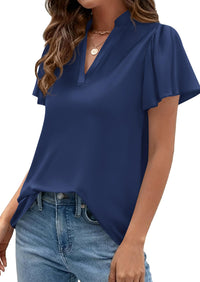 PRETTYGARDEN Women's Summer Blouses Dressy Casual Ruffle Cap Sleeve V Neck Business Work Trendy Cute Tops Spring Outfits PRETTYGARDEN