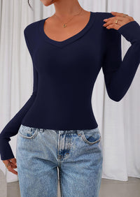 PRETTYGARDEN Womens Long Sleeve T Shirts Fall Trendy Deep V Neck Slim Fit Basic Crop Tops Casual Going Out Top