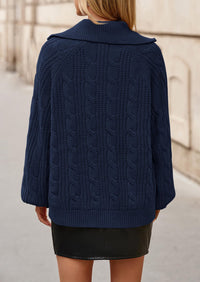 BTFBM Sweaters for Women Fall Fashion Loose Quarter Zip Pullover Collared Long Sleeve Cable Knit Winter Clothes