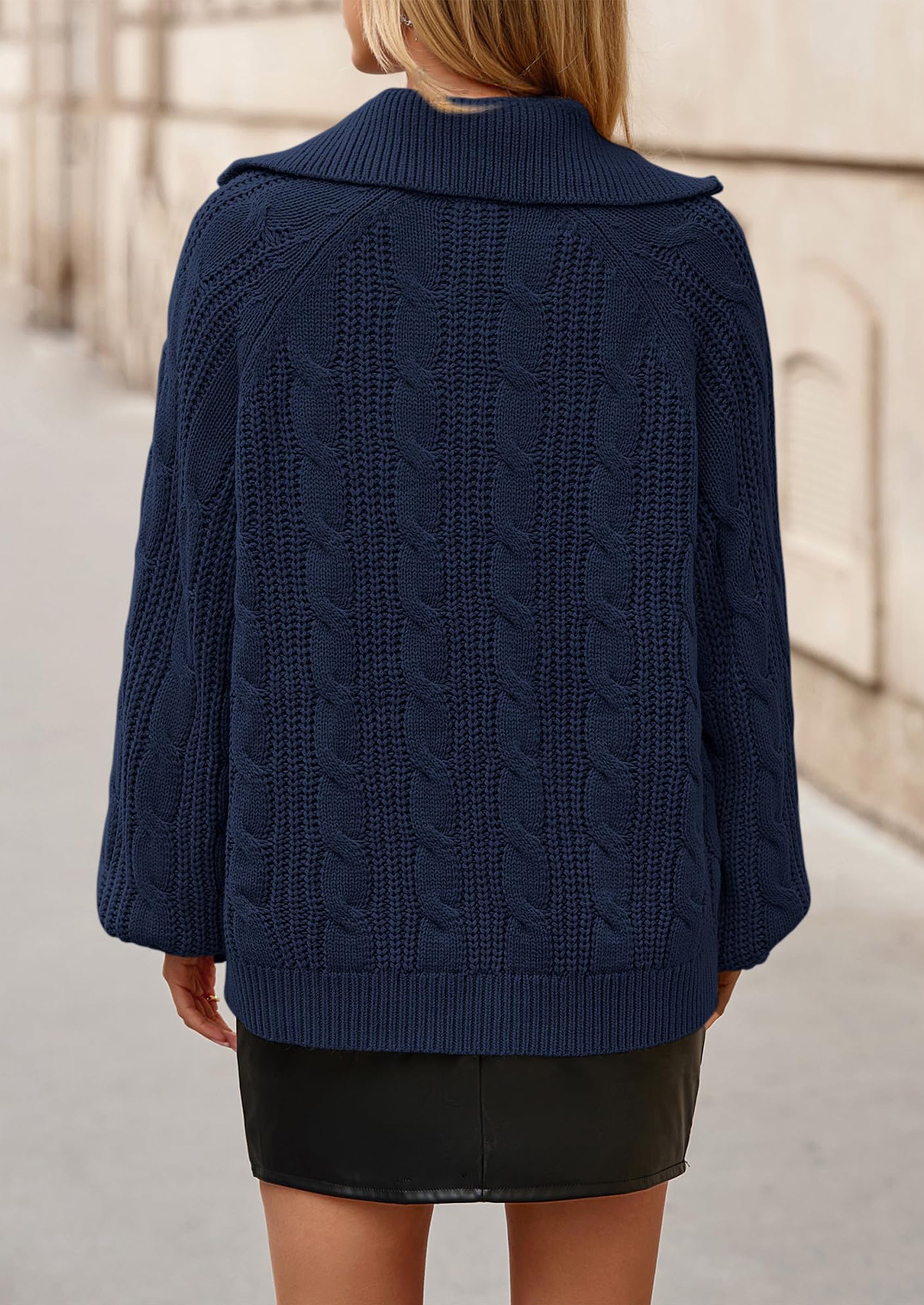 BTFBM Sweaters for Women Fall Fashion Loose Quarter Zip Pullover Collared Long Sleeve Cable Knit Winter Clothes