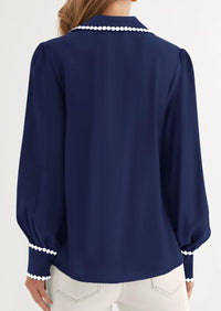 PRETTYGARDEN Womens Long Sleeve Button Down Shirts Trendy V Neck Loose Fit Fall Tops Collared Dressy Casual Blouses