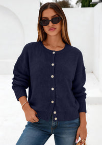 PRETTYGARDEN Long Sleeve Crewneck Button Down Womens Sweaters Fall Open Front Chunky Cardigan Sweaters for Women