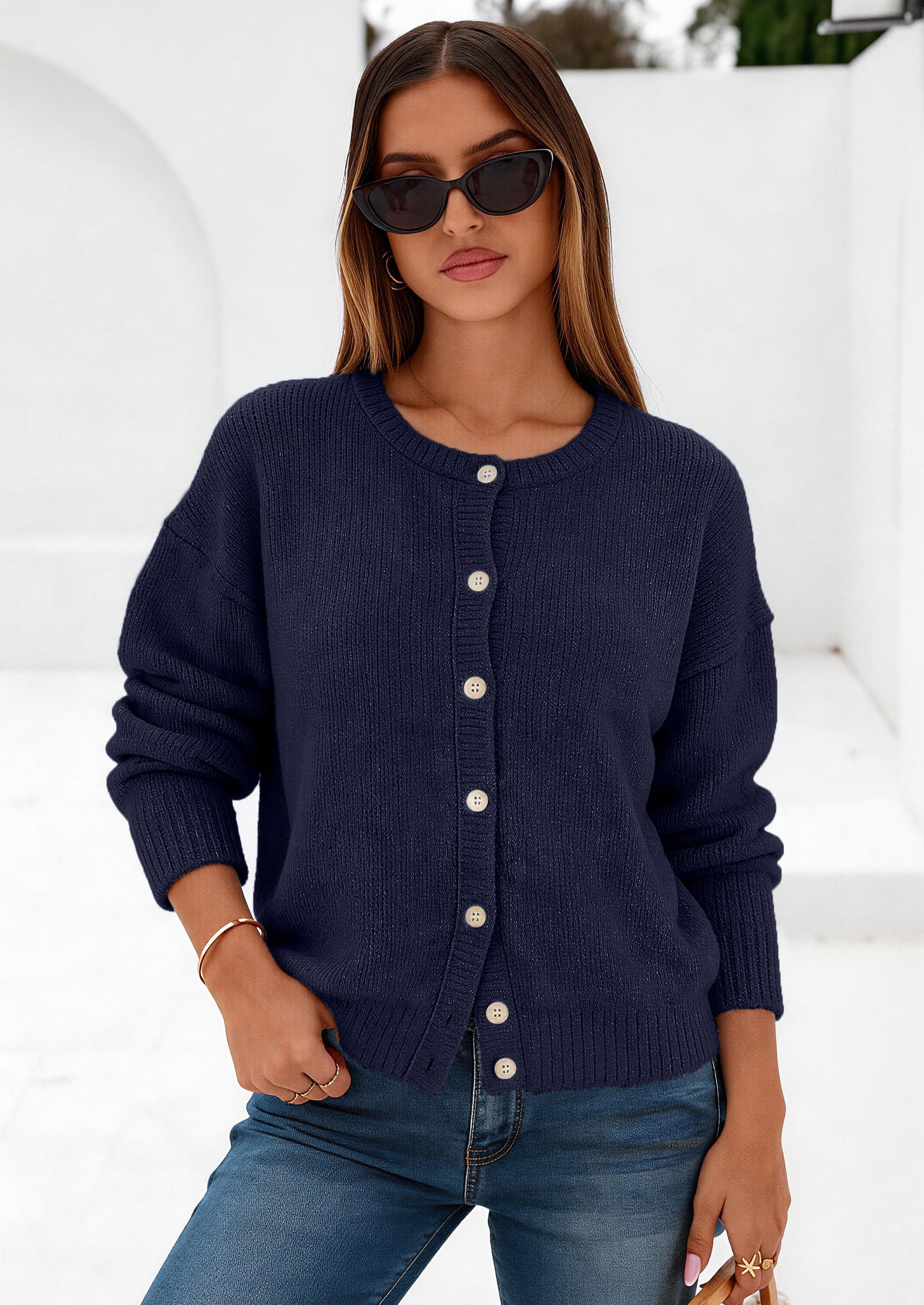 PRETTYGARDEN Long Sleeve Crewneck Button Down Womens Sweaters Fall Open Front Chunky Cardigan Sweaters for Women
