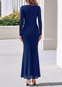 PRETTYGARDEN Women's Long Sleeve Tie Waist Maxi Dresses						  Sexy Mesh Style,Ruched Design,Wedding Guest,Cocktail Party,Night Out,2026 Early Fall Fashion Outfits,Cute Spring Dress