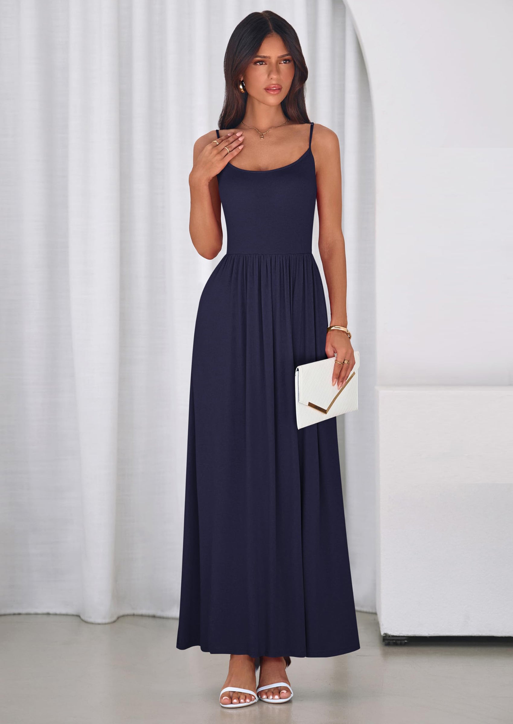 PRETTYGARDEN Womens Spaghetti Strap Maxi Dresses Sleeveless Summer Dress Long Casual Knit Flowy Beach Sundresses with Pockets PRETTYGARDEN