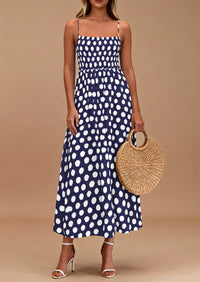 PRETTYGARDEN Womens Summer Dresses Spring Sleeveless Spaghetti Straps Casual Midi Dress Polka Dot Smocked Beach Sundress PRETTYGARDEN