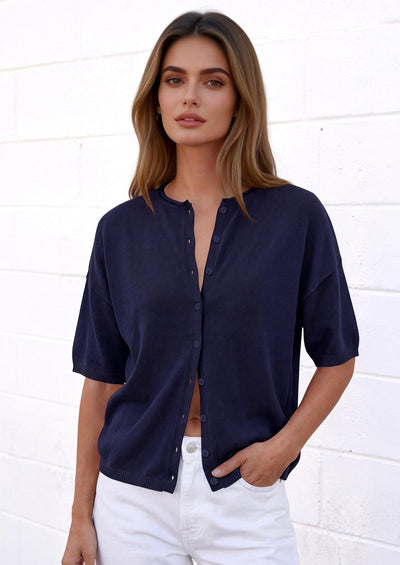 PRETTYGARDEN Women Spring Short Sleeve Cardigan Sweaters Button Down Knit Shirt Blouse Dressy Casual Tops Summer Outfits PRETTYGARDEN