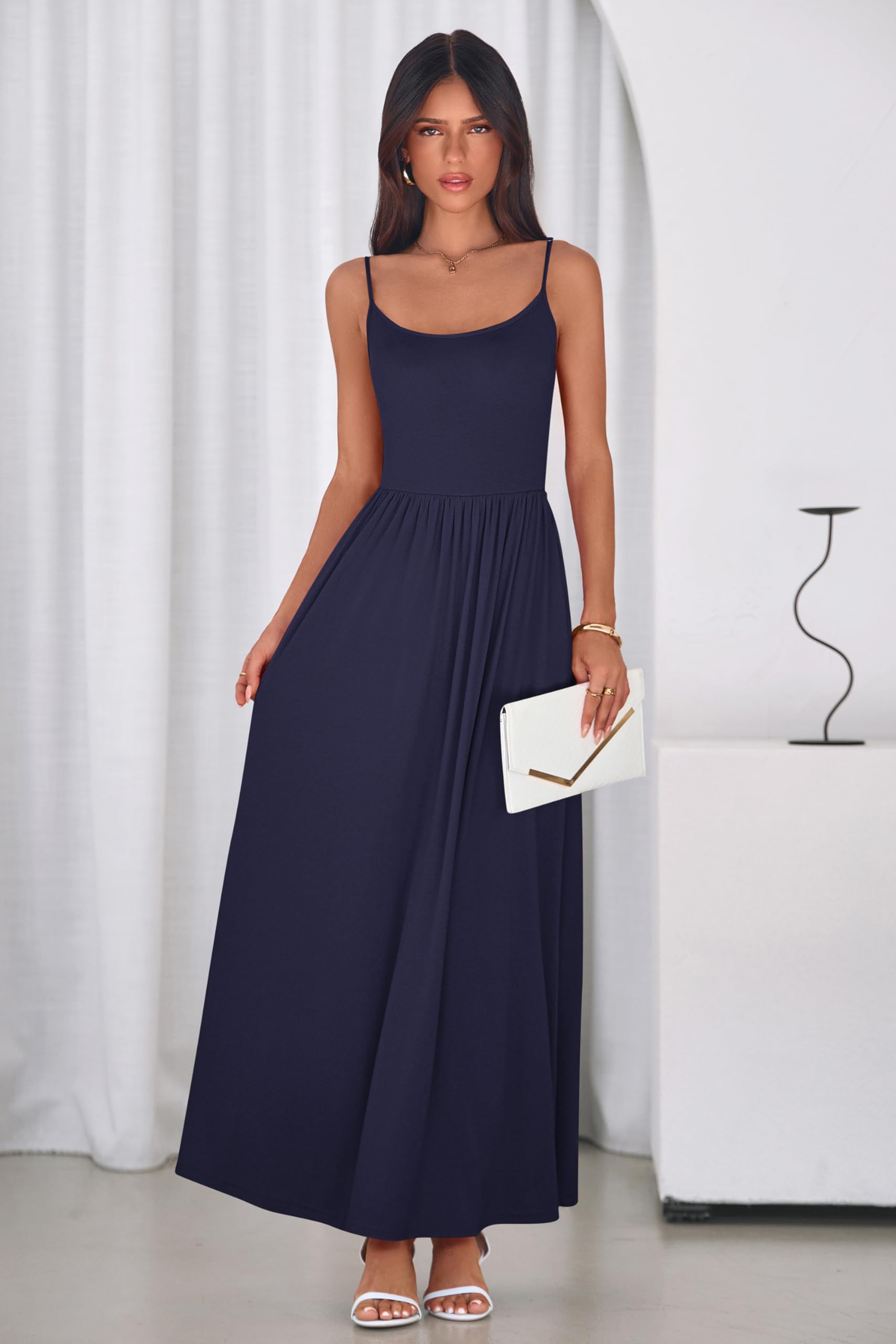 PRETTYGARDEN Womens Spaghetti Strap Maxi Dresses Sleeveless Summer Dress Long Casual Knit Flowy Beach Sundresses with Pockets PRETTYGARDEN