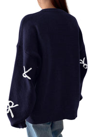 PRETTYGARDEN Fall Long Sleeve Pullover Sweaters for Women Trendy Crewneck Casual Cute Bow Chunky Knit Oversized Sweater