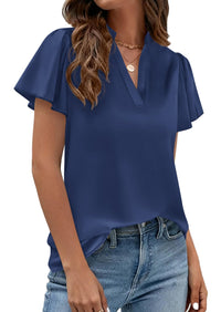 PRETTYGARDEN Women's Summer Blouses Dressy Casual Ruffle Cap Sleeve V Neck Business Work Trendy Cute Tops Spring Outfits PRETTYGARDEN