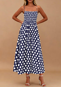 PRETTYGARDEN Womens Summer Dresses Spring Sleeveless Spaghetti Straps Casual Midi Dress Polka Dot Smocked Beach Sundress PRETTYGARDEN