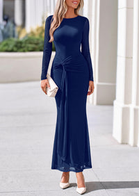 PRETTYGARDEN Women's Long Sleeve Tie Waist Maxi Dresses						  Sexy Mesh Style,Ruched Design,Wedding Guest,Cocktail Party,Night Out,2026 Early Fall Fashion Outfits,Cute Spring Dress