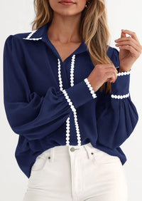 PRETTYGARDEN Womens Long Sleeve Button Down Shirts Trendy V Neck Loose Fit Fall Tops Collared Dressy Casual Blouses