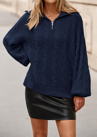 BTFBM Sweaters for Women Fall Fashion Loose Quarter Zip Pullover Collared Long Sleeve Cable Knit Winter Clothes