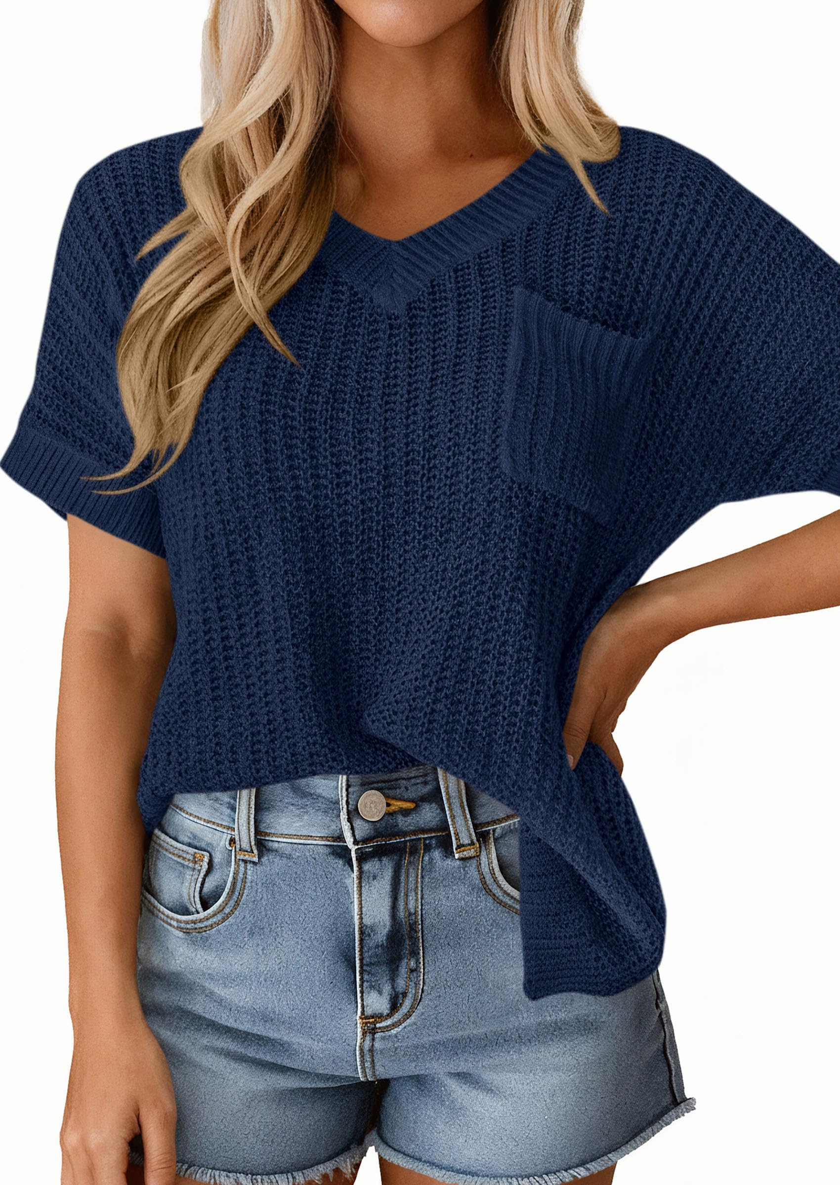 PRETTYGARDEN Women's Spring Short Sleeve Sweaters Lightweight V Neck Casual Going Out Summer T PRETTYGARDEN