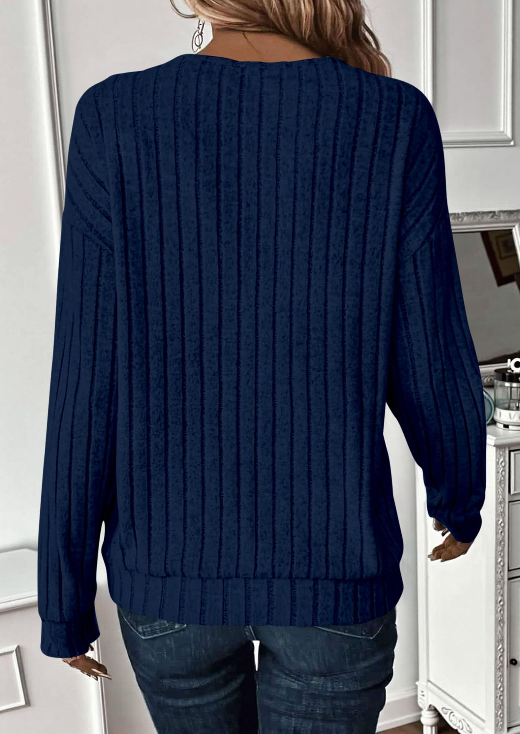 PRETTYGARDEN Fall Fashion Long Sleeve Shirts for Women Ribbed Knit V Neck Dressy Casual Lightweight Sweaters Tunic Tops