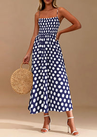 PRETTYGARDEN Womens Summer Dresses Spring Sleeveless Spaghetti Straps Casual Midi Dress Polka Dot Smocked Beach Sundress PRETTYGARDEN
