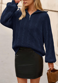 BTFBM Sweaters for Women Fall Fashion Loose Quarter Zip Pullover Collared Long Sleeve Cable Knit Winter Clothes