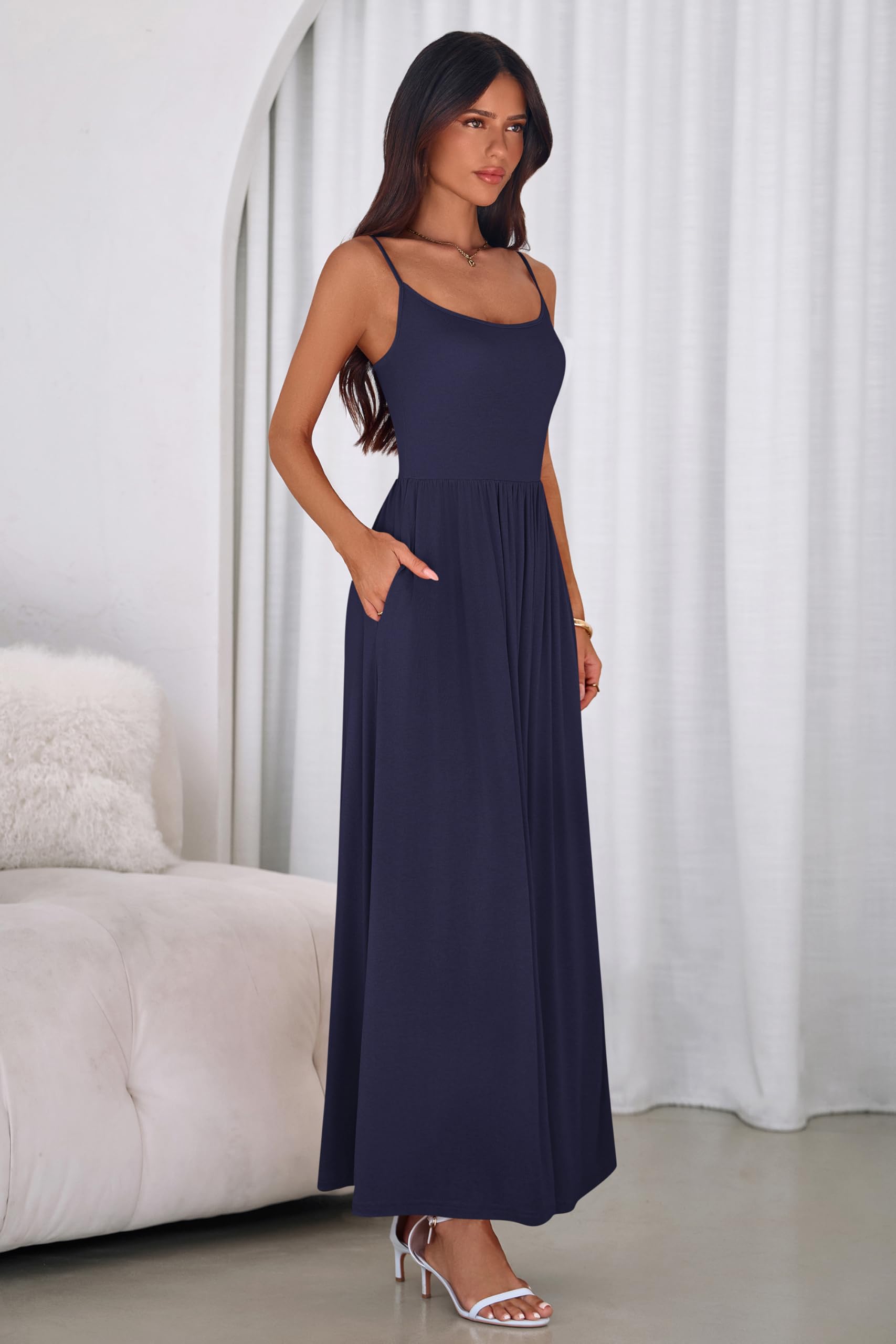 PRETTYGARDEN Womens Spaghetti Strap Maxi Dresses Sleeveless Summer Dress Long Casual Knit Flowy Beach Sundresses with Pockets PRETTYGARDEN