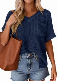 PRETTYGARDEN Women's Spring Short Sleeve Sweaters Lightweight V Neck Casual Going Out Summer T PRETTYGARDEN