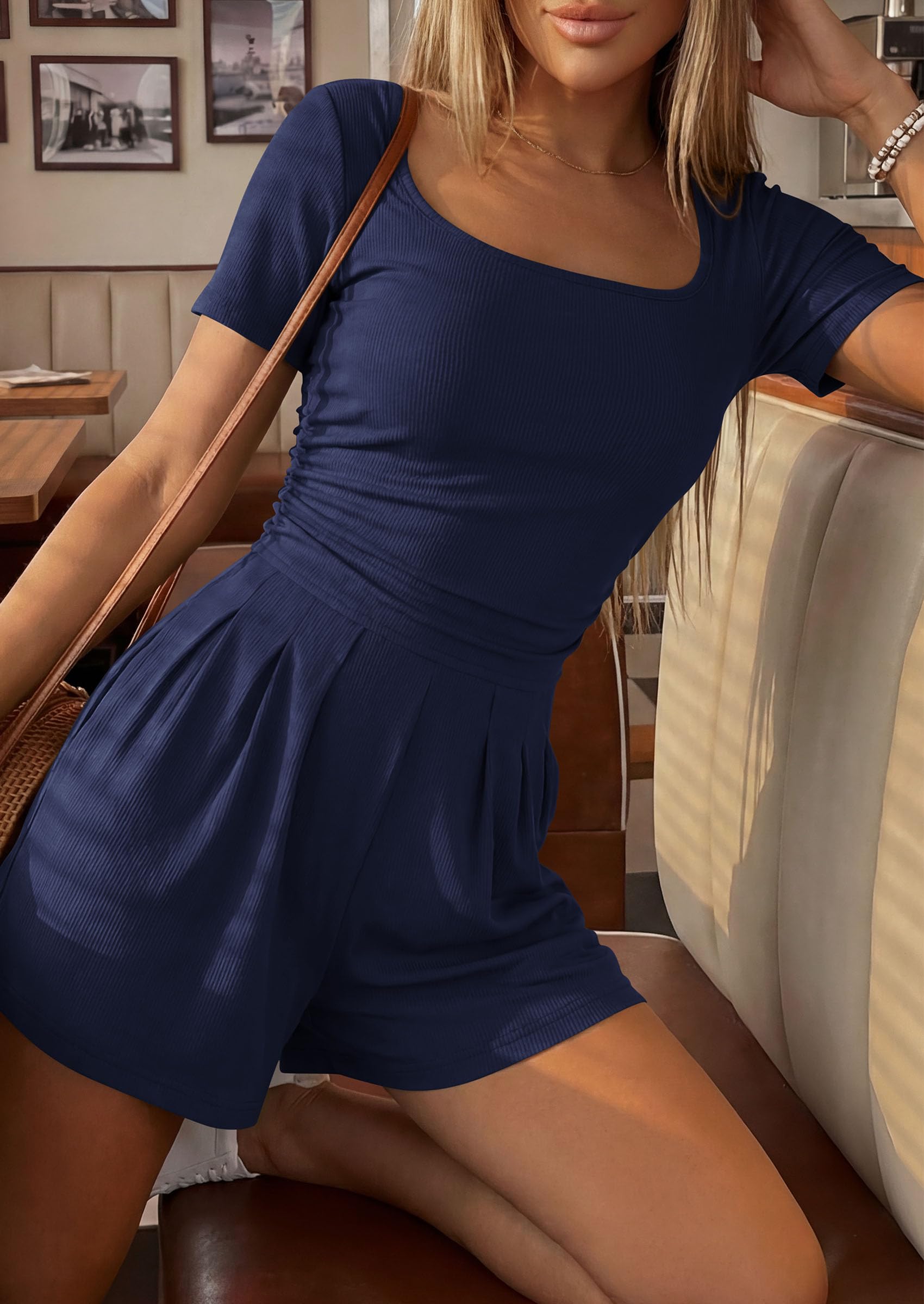 PRETTYGARDEN Summer Rompers For Women Short Sleeve Shirt Knit Shorts One Piece Jumpsuit Casual Beach Vacation Clothes PRETTYGARDEN