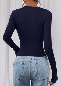 PRETTYGARDEN Womens Long Sleeve T Shirts Fall Trendy Deep V Neck Slim Fit Basic Crop Tops Casual Going Out Top