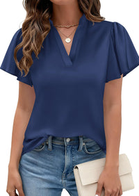 PRETTYGARDEN Women's Summer Blouses Dressy Casual Ruffle Cap Sleeve V Neck Business Work Trendy Cute Tops Spring Outfits PRETTYGARDEN