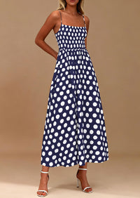 PRETTYGARDEN Womens Summer Dresses Spring Sleeveless Spaghetti Straps Casual Midi Dress Polka Dot Smocked Beach Sundress PRETTYGARDEN