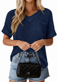 PRETTYGARDEN Women's Spring Short Sleeve Sweaters Lightweight V Neck Casual Going Out Summer T PRETTYGARDEN