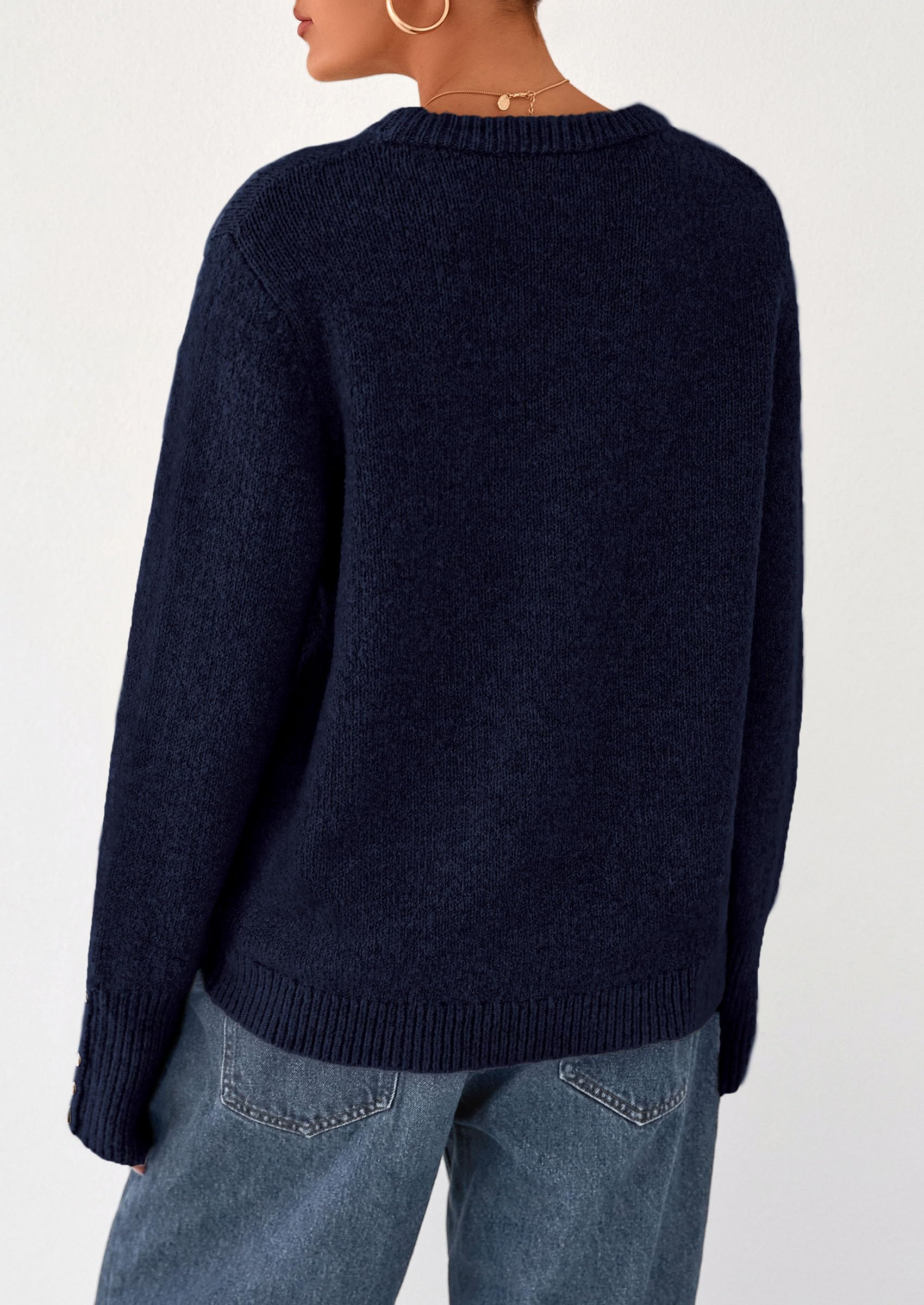 PRETTYGARDEN Womens Sweaters Fall Fashion Casual Crewneck Pullover Button Long Sleeve Cute Knit Tops Winter Clothes